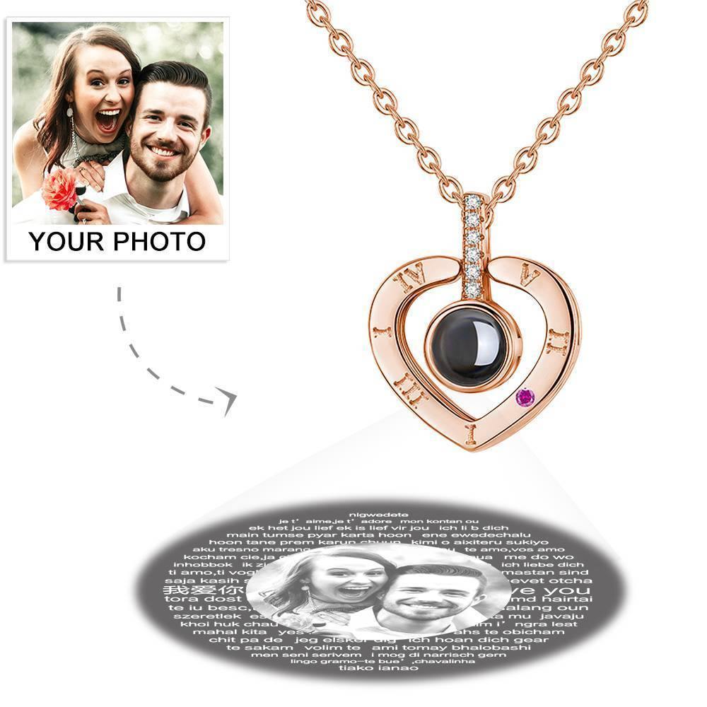 I Love You Necklace in 100 Languages Projection Photo Necklace Heart-shaped Silver - Rose Gold Plated - yournamencklaceuk