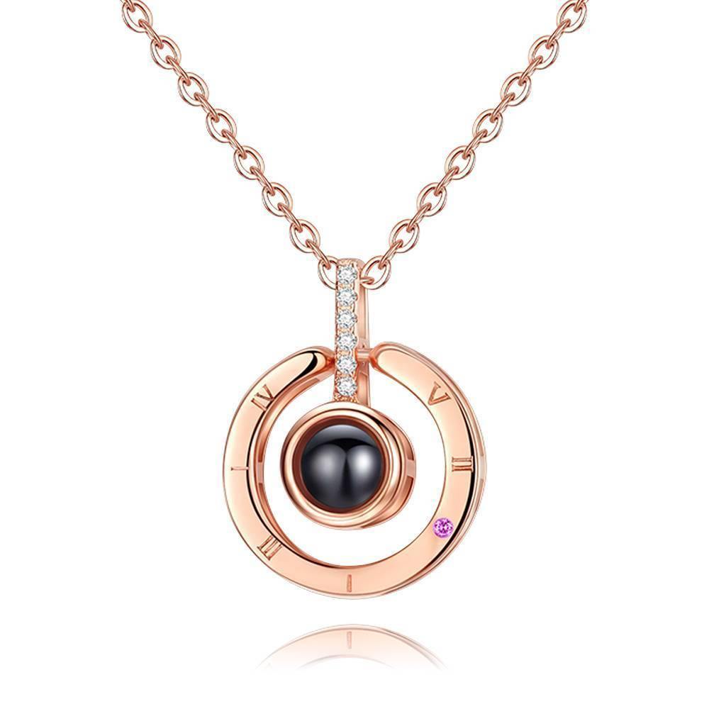 I Love You Necklace in 100 Languages Projection Engraved Necklace Round-shaped Silver - Rose Gold Plated - yournamenecklaceuk