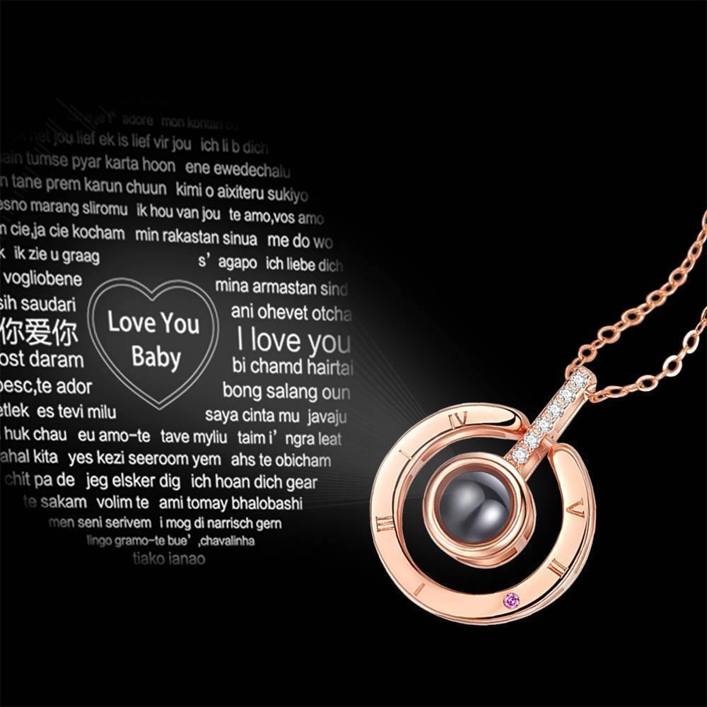 I Love You Necklace in 100 Languages Projection Engraved Necklace Round-shaped Silver - Rose Gold Plated - yournamenecklaceuk
