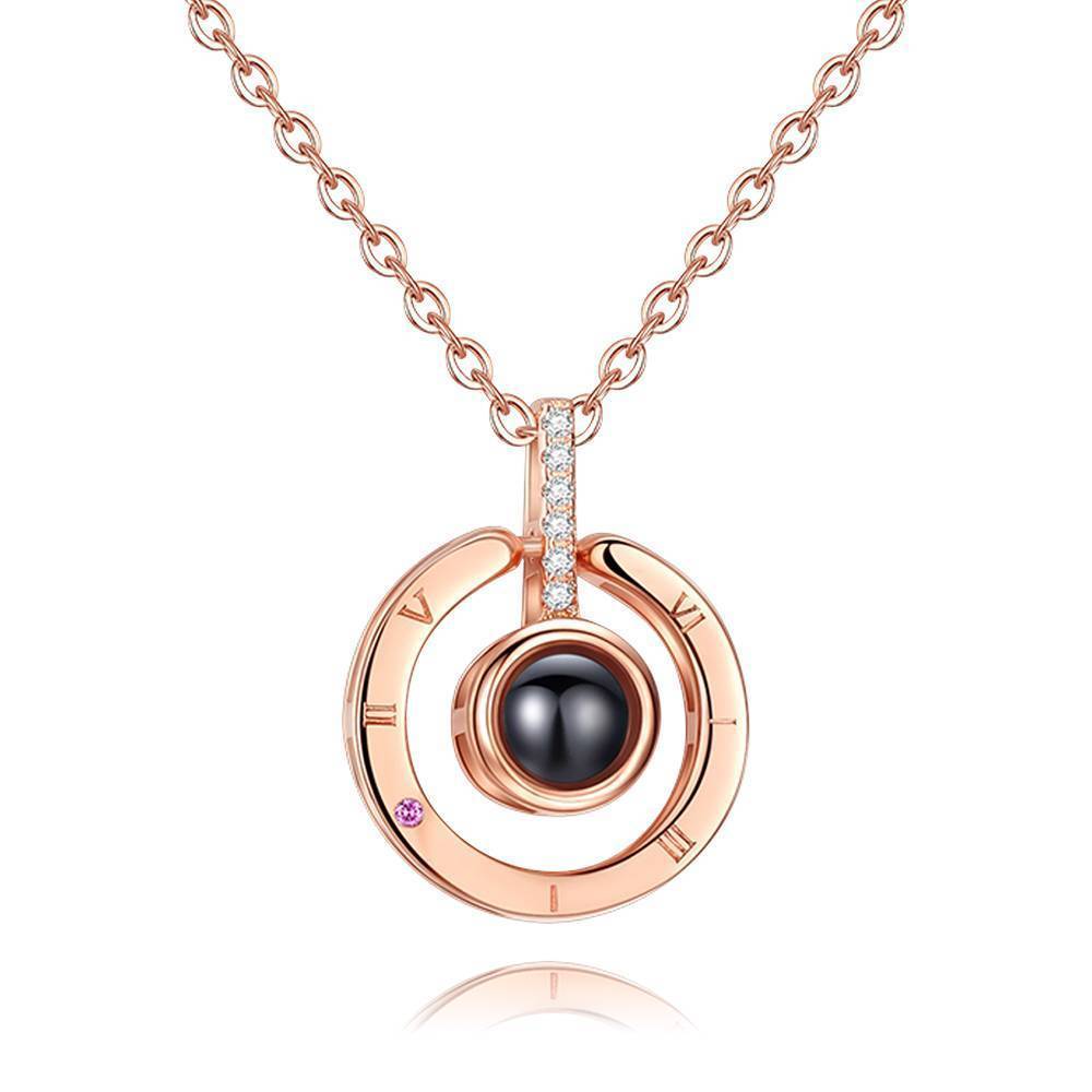 Personalized Engraved With 100 Languages Says I Love You Projection Necklace Round-shaped Rose Gold