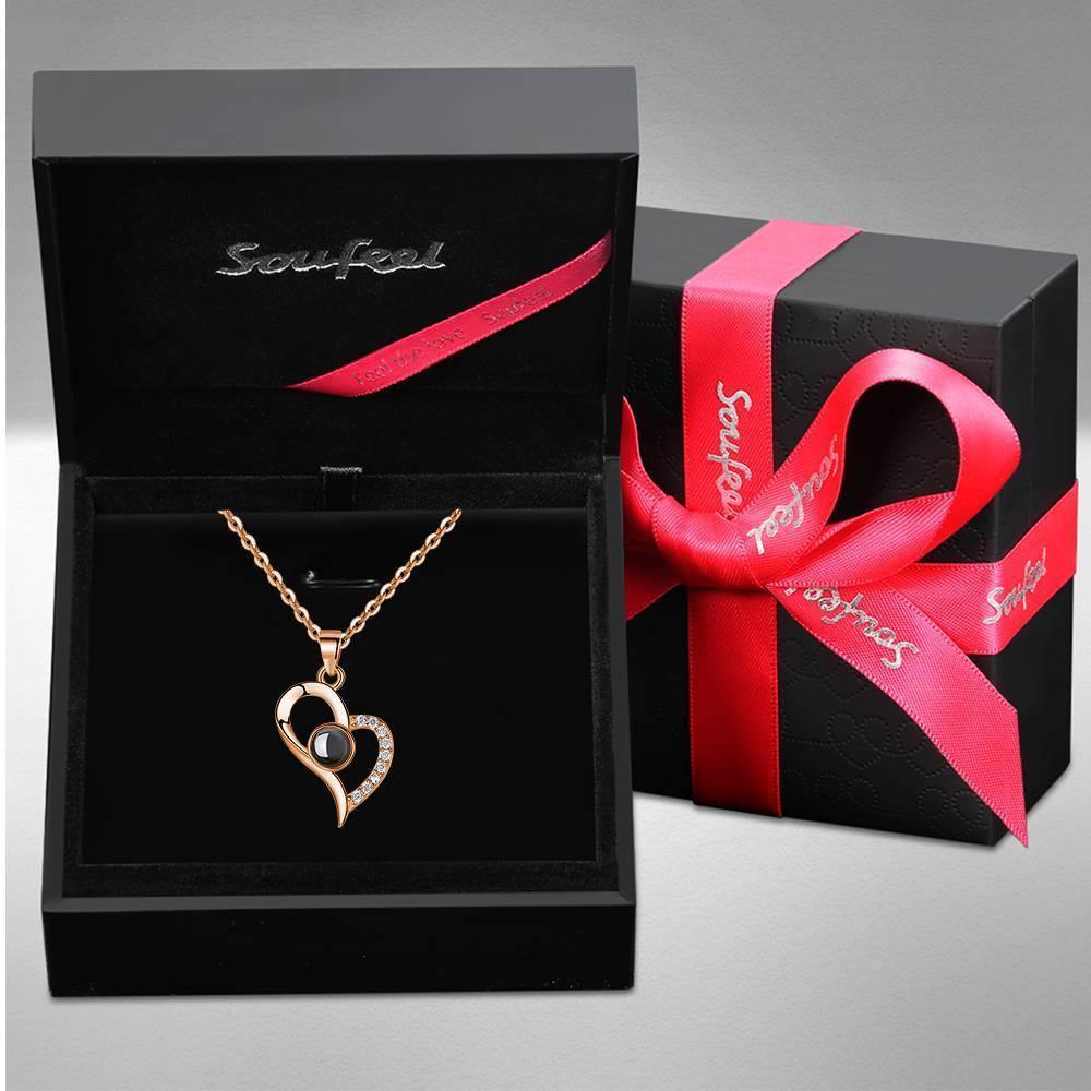 I Love You Necklace in 100 Languages Projection Engraved Necklace Love Your Heart Silver - Rose Gold Plated - yournamenecklaceuk