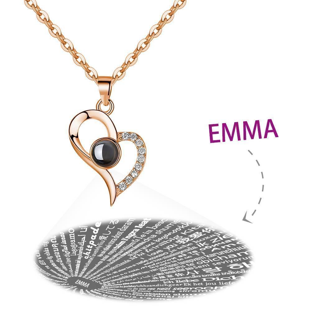 I Love You Necklace in 100 Languages Projection Engraved Necklace Love Your Heart Silver - Rose Gold Plated - yournamenecklaceuk