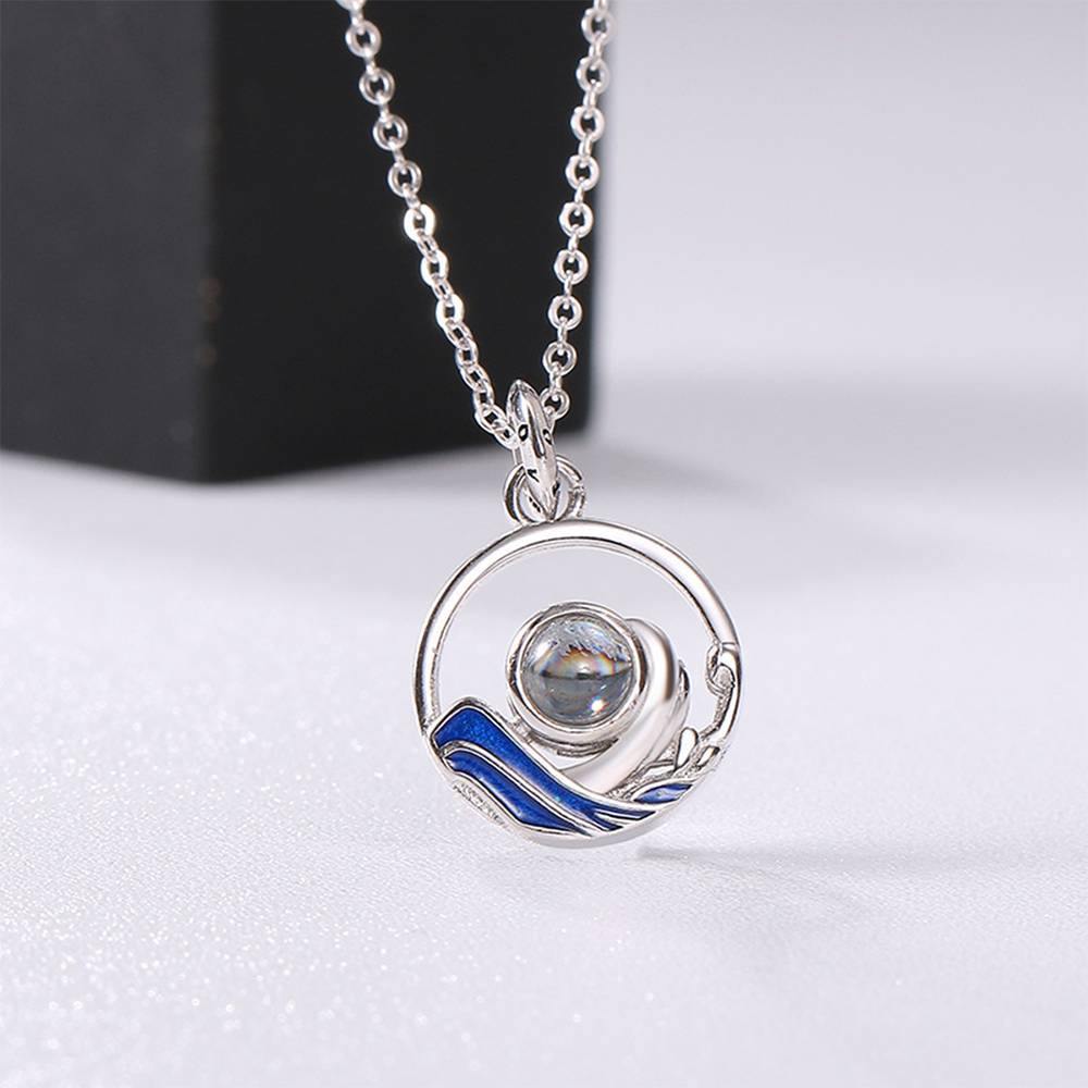 I Love You Necklace in 100 Languages Projection Photo Engraved Necklace Unique Gift Silver - Women's - yournamencklaceuk