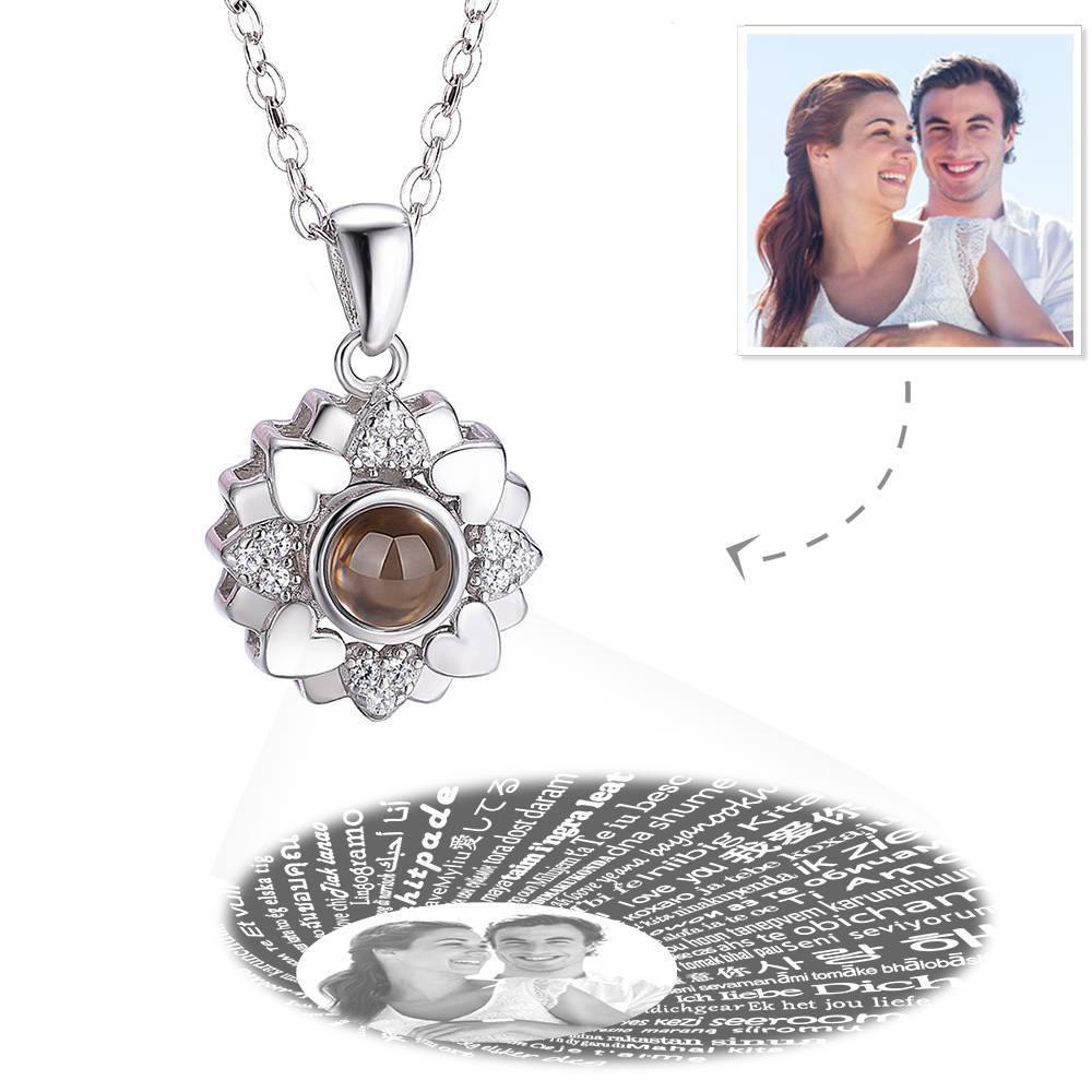 I Love You Necklace in 100 Languages Projection Photo Engraved Necklace, Four-leaf Clover Silver - yournamencklaceuk