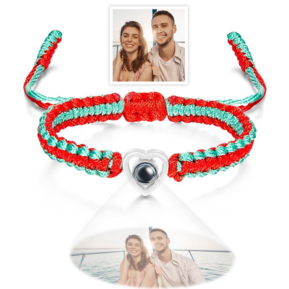 Custom Projection Photo Bracelet Weave Heart-shaped Commemorate Gifts - yournamenecklaceuk