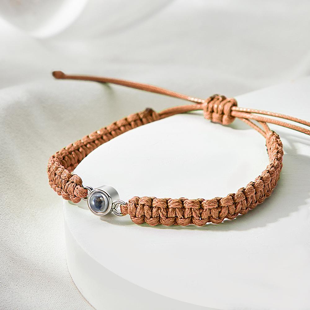 Personalized Braided Photo Projection Bracelet Fishtail Rope Men's Bracelet Hand Braided Bracelet Father's Day Gift for Men - yournamenecklaceuk