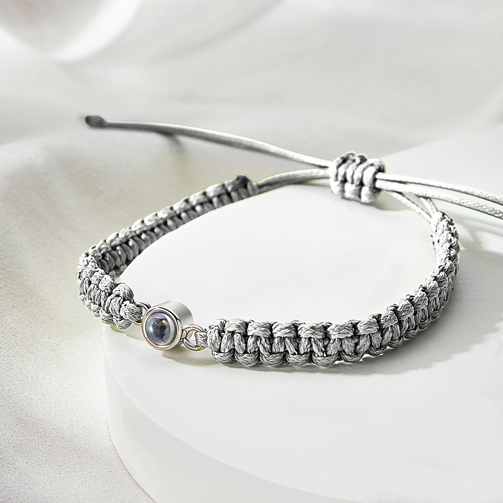 Personalized Braided Photo Projection Bracelet Fishtail Rope Men's Bracelet Hand Braided Bracelet Father's Day Gift for Men - yournamenecklaceuk