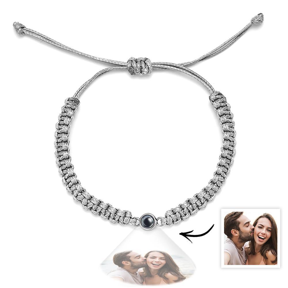 Personalized Braided Photo Projection Bracelet Fishtail Rope Men's Bracelet Hand Braided Bracelet Father's Day Gift for Men - yournamenecklaceuk