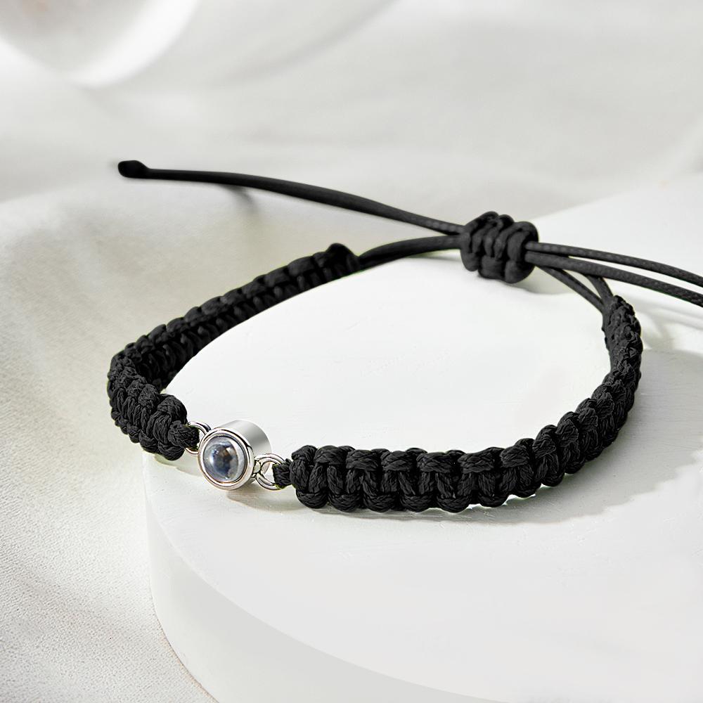Personalized Braided Photo Projection Bracelet Fishtail Rope Men's Bracelet Hand Braided Bracelet Father's Day Gift for Men - yournamenecklaceuk