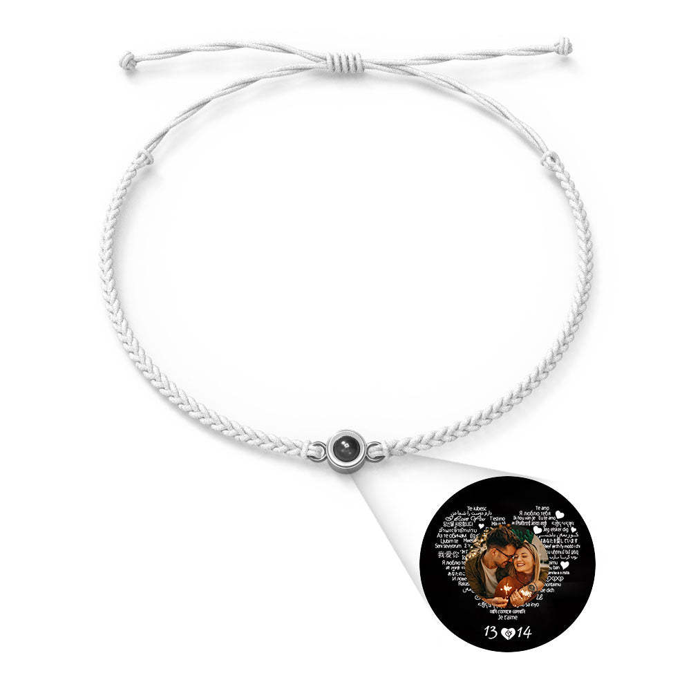 Personalized Photo Projection Charm Bracelet Multiple Colors Styles I love you in 100 languages Minimalist Photo Jewelry Birthday Gift for Her - yournamenecklaceuk