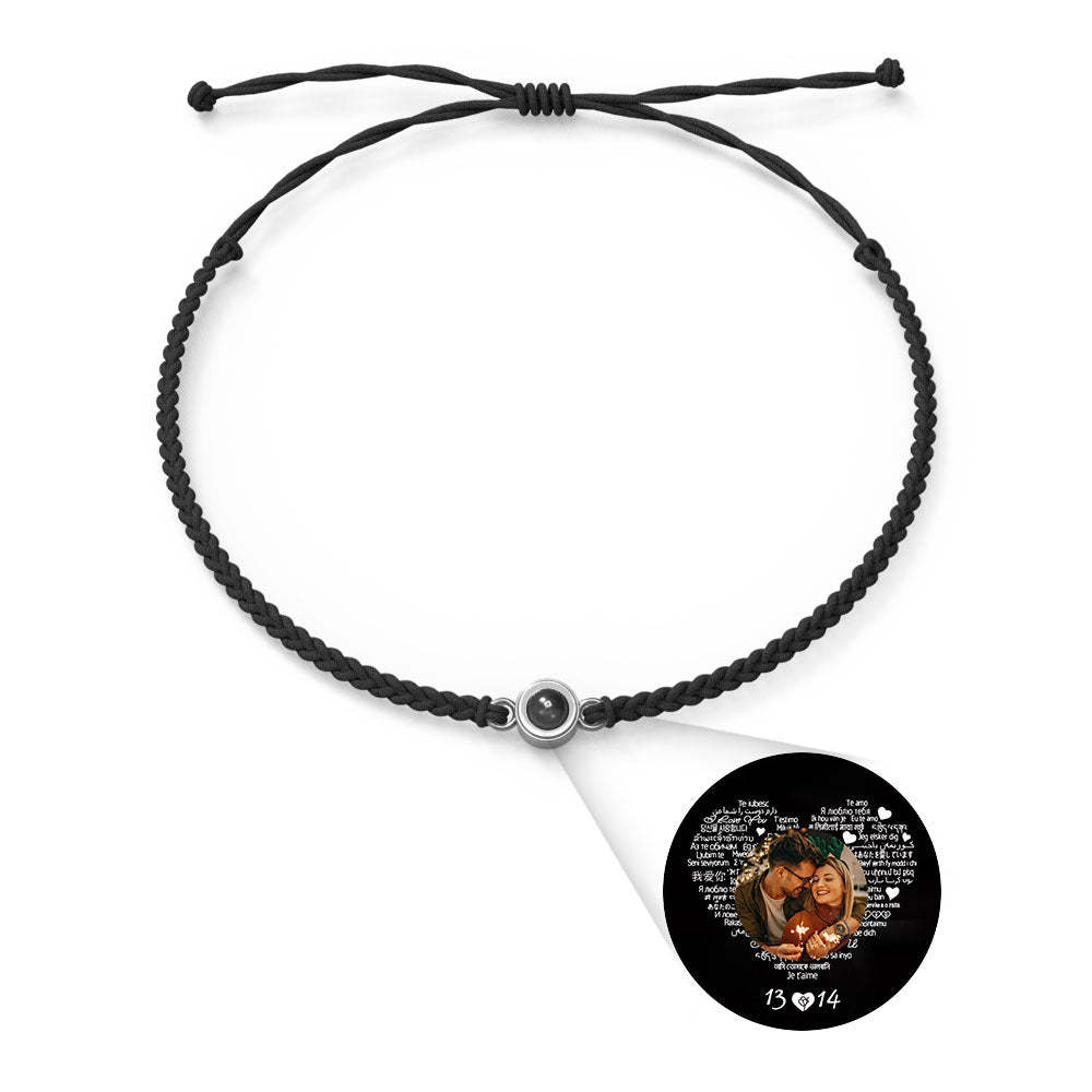 Personalized Photo Projection Charm Bracelet Multiple Colors Styles I love you in 100 languages Minimalist Photo Jewelry Birthday Gift for Her - yournamenecklaceuk