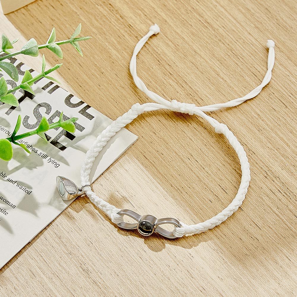 Custom Photo Projection Bracelet Woven Heart Magnetic Bracelet Gift for Couple - yournamenecklaceuk
