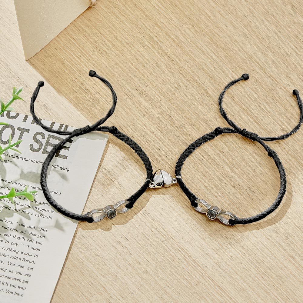 Custom Photo Projection Bracelet Woven Heart Magnetic Bracelet Gift for Couple - yournamenecklaceuk