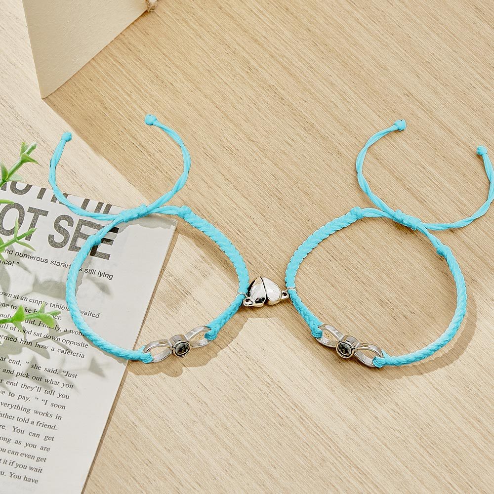 Custom Photo Projection Bracelet Woven Heart Magnetic Bracelet Gift for Couple - yournamenecklaceuk