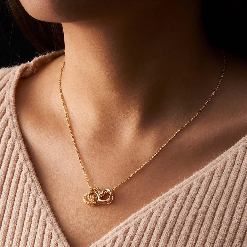 Custom Double Heart Photo Projection Necklace Personalized Picture Inside Pendant Memorial Jewelry - yournamenecklaceuk
