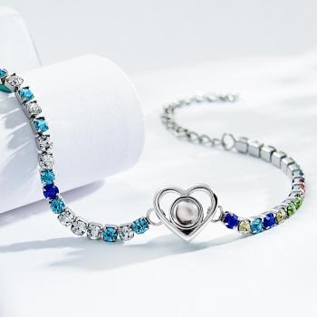 Custom Photo Projection Bracelet Fashionable All Diamonds Heart Shaped Charm Bracelet Gifts For Her - yournamenecklaceuk