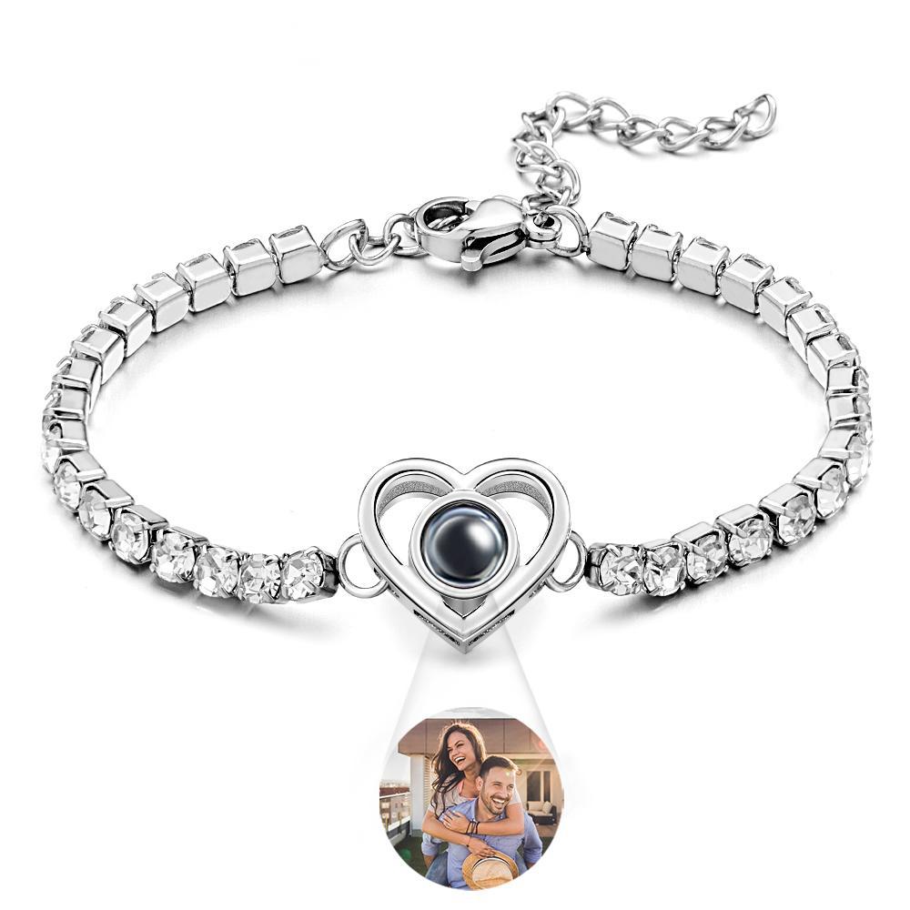 Custom Photo Projection Bracelet Fashionable All Diamonds Heart Shaped Charm Bracelet Gifts For Her - yournamenecklaceuk