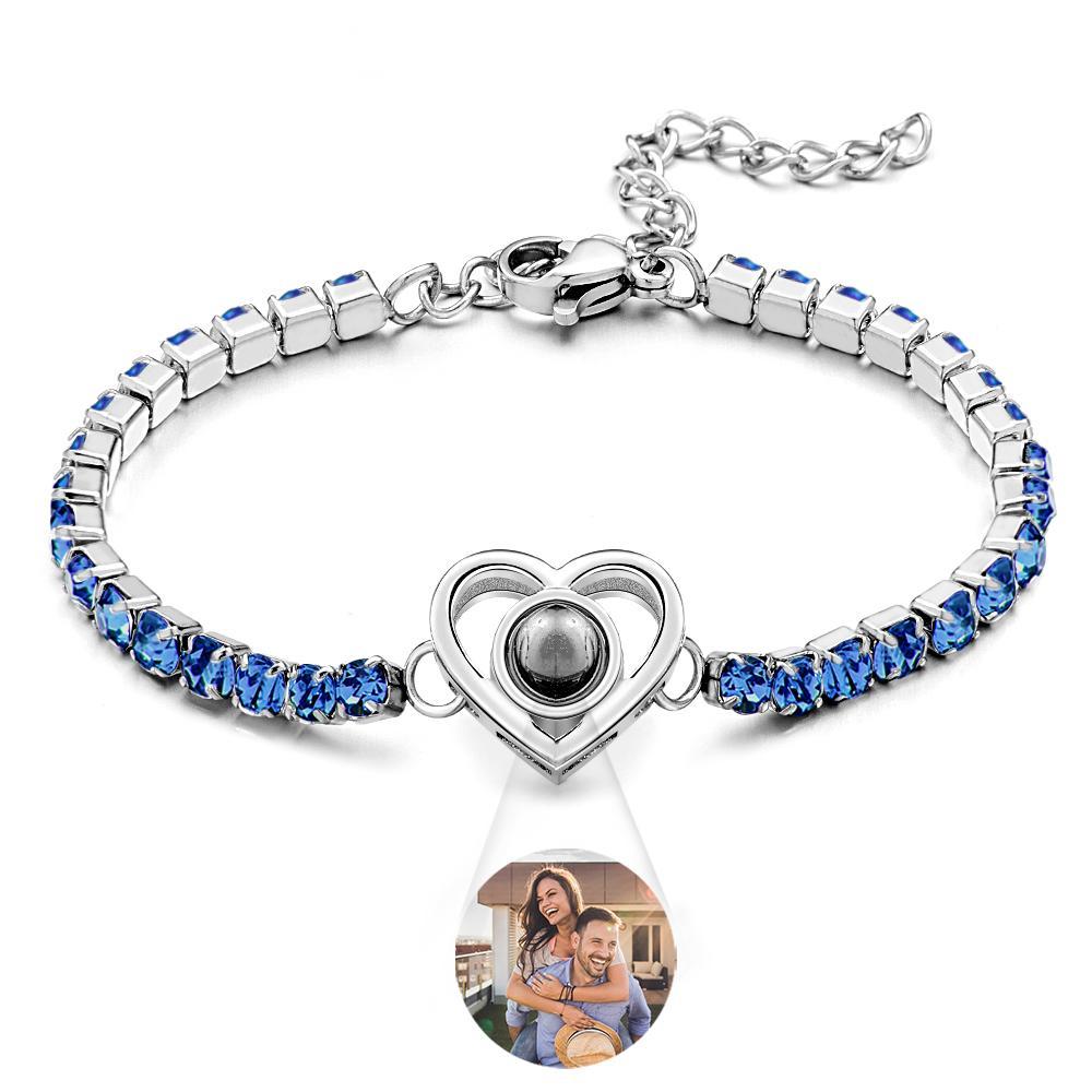 Custom Photo Projection Bracelet Fashionable All Diamonds Heart Shaped Charm Bracelet Gifts For Her - yournamenecklaceuk