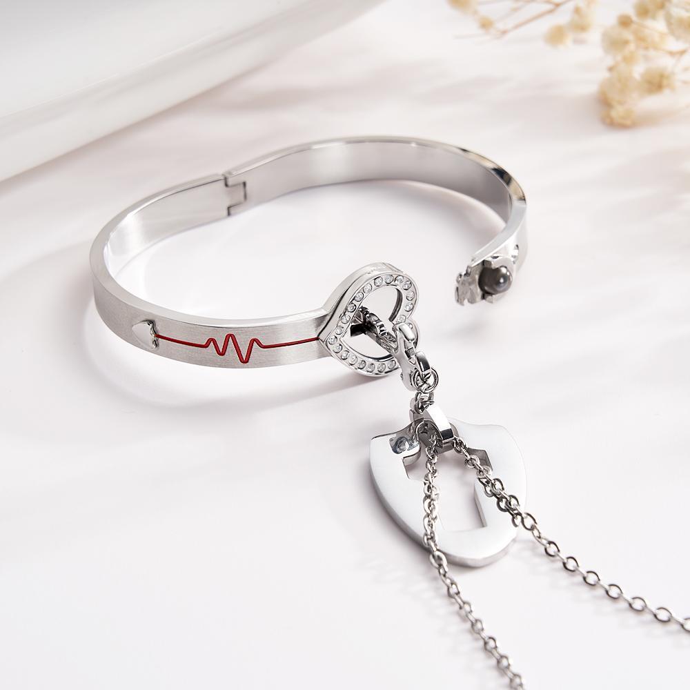 Custom Projection Shield Key Pendant Necklace and Lock Bracelet You Hold the Key to My Heart Gift - yournamenecklaceuk