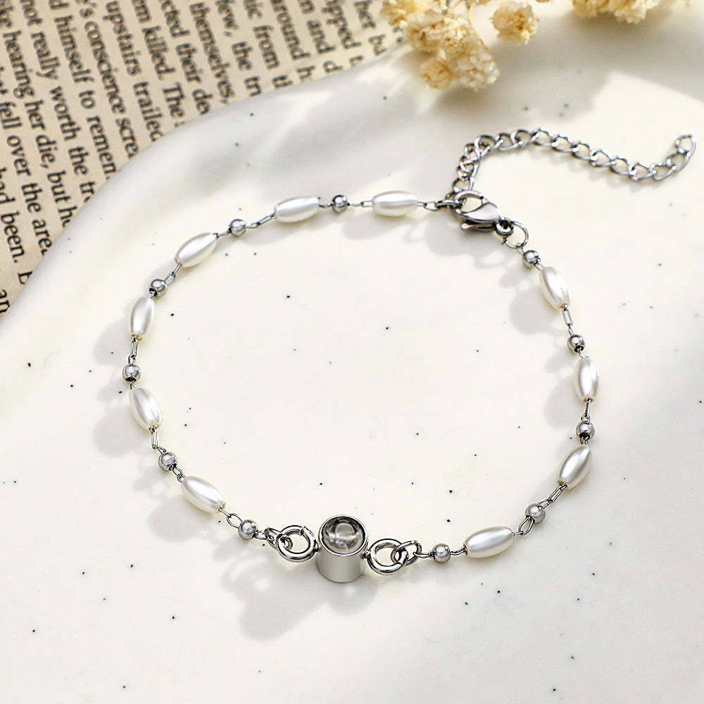 Custom Projection Photo Bracelet Pearl Chain Girl Gift - yournamenecklaceuk