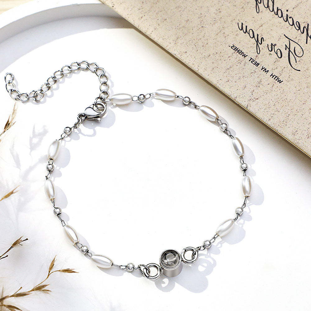 Custom Projection Photo Bracelet Pearl Chain Girl Gift - yournamenecklaceuk