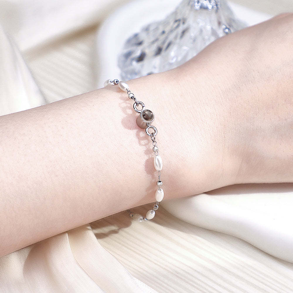 Custom Projection Photo Bracelet Pearl Chain Girl Gift - yournamenecklaceuk