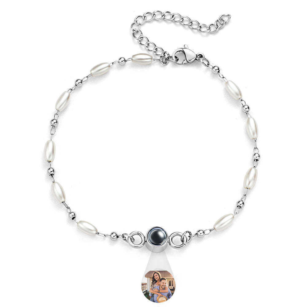 Custom Projection Photo Bracelet Pearl Chain Girl Gift - yournamenecklaceuk