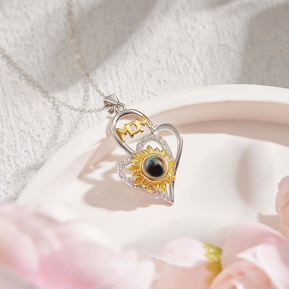 Personalized Photo Projection Necklace with Sunflower Elegant Cross Heart Design Best Mother's Day Gift - yournamenecklaceuk