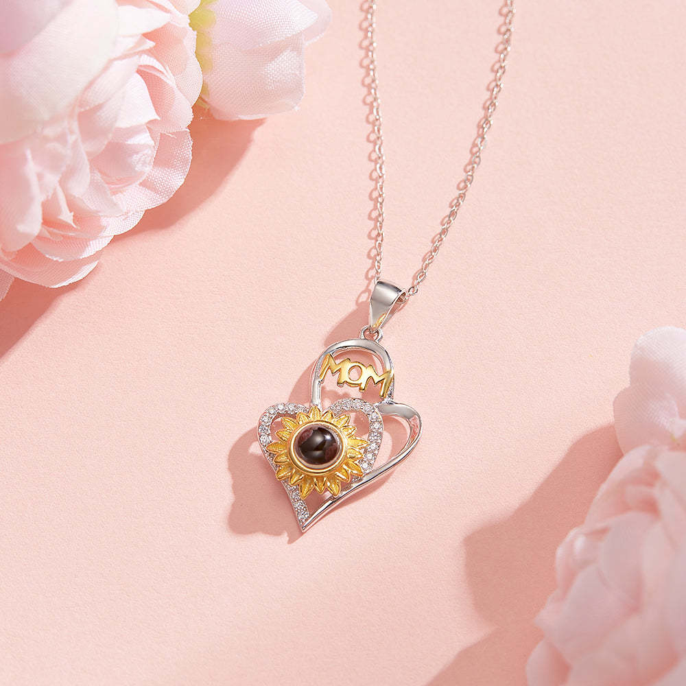 Personalized Photo Projection Necklace with Sunflower Elegant Cross Heart Design Best Mother's Day Gift - yournamenecklaceuk