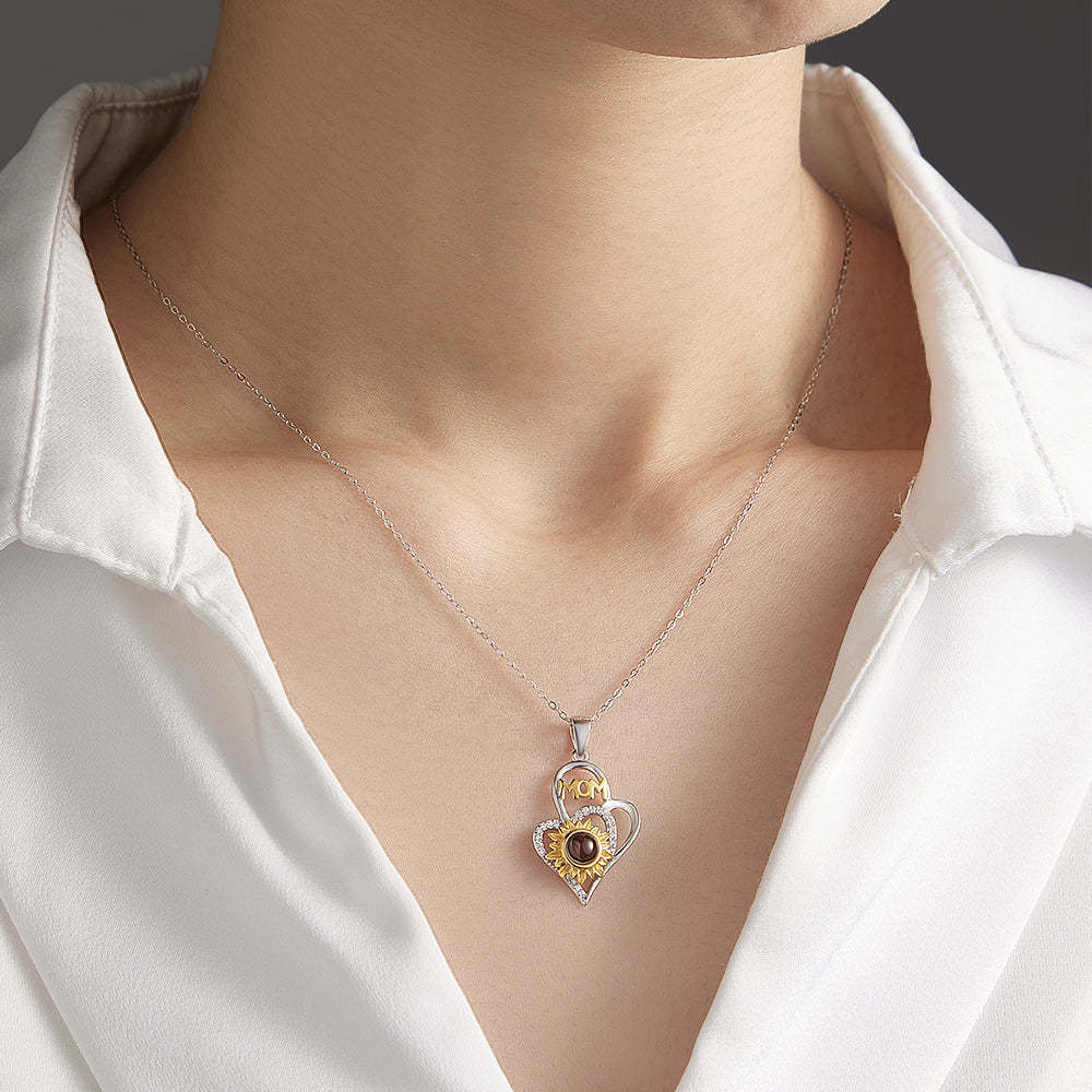 Personalized Photo Projection Necklace with Sunflower Elegant Cross Heart Design Best Mother's Day Gift - yournamenecklaceuk