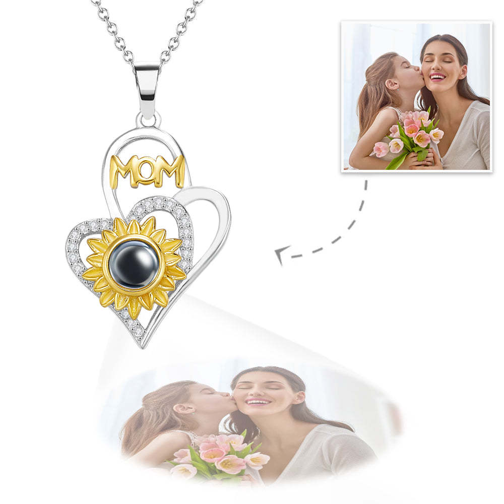 Personalized Photo Projection Necklace with Sunflower Elegant Cross Heart Design Best Mother's Day Gift - yournamenecklaceuk