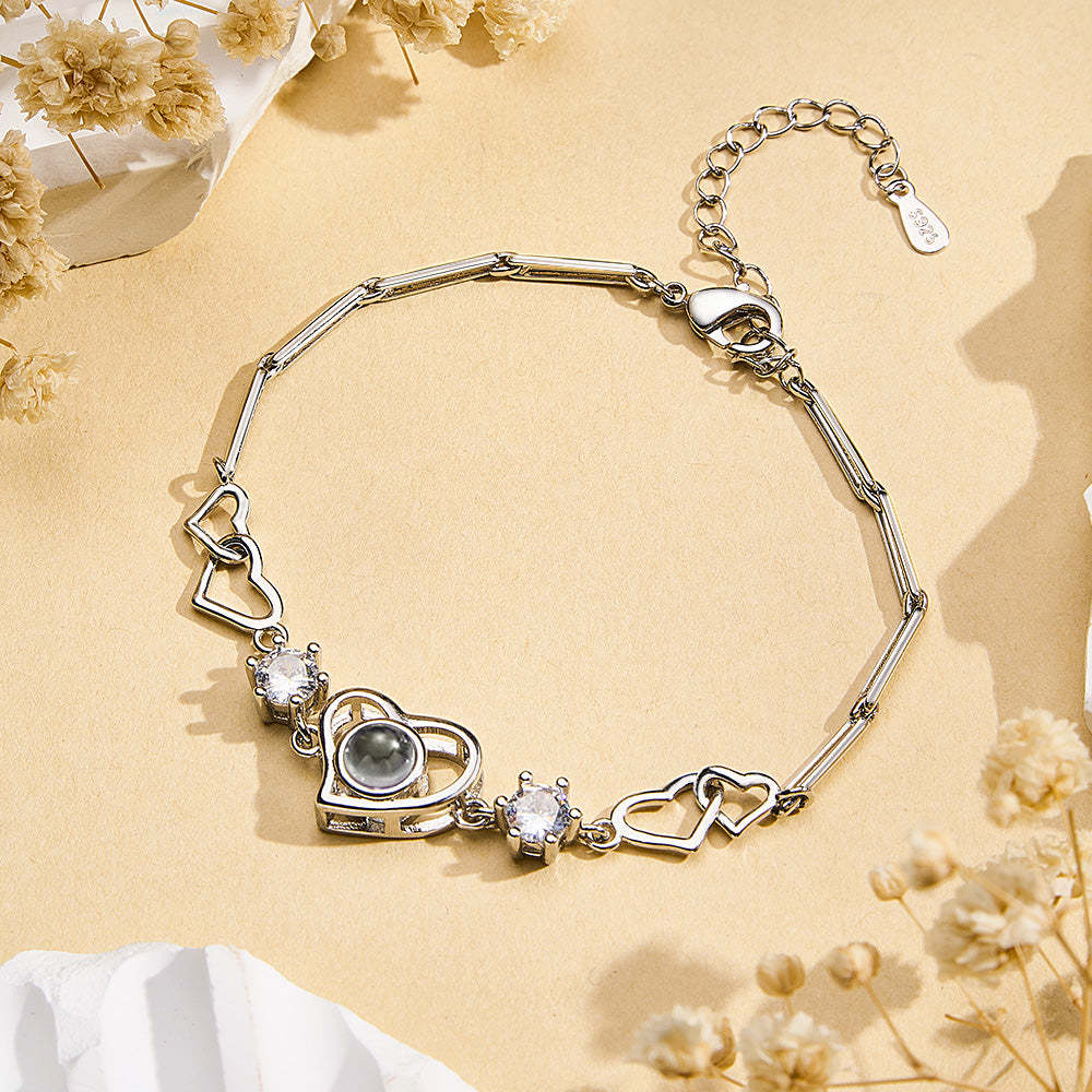 Custom Projection Bracelet Heart Couple's Memories Engravable Bracelet For Her - yournamenecklaceuk