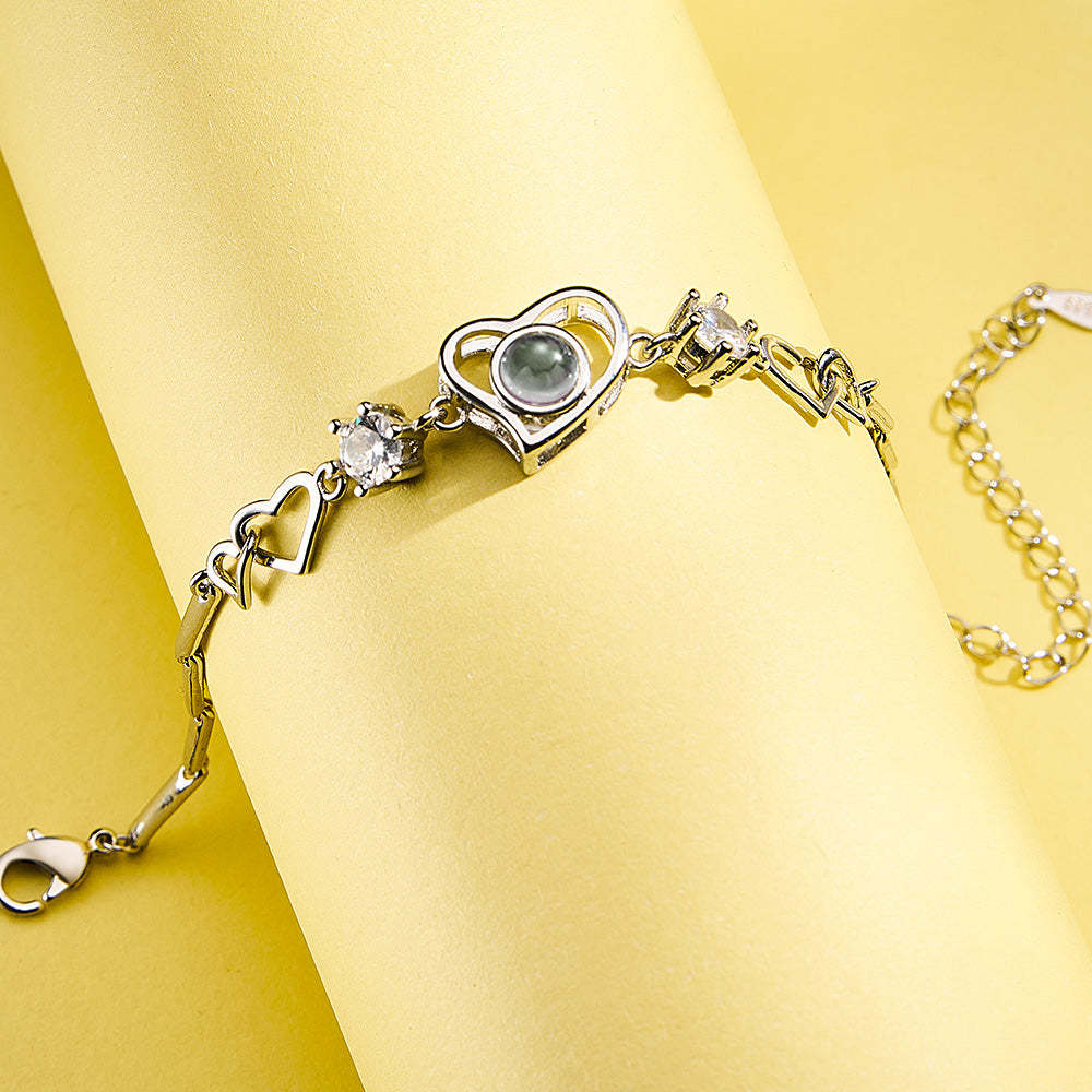 Custom Projection Bracelet Heart Couple's Memories Engravable Bracelet For Her - yournamenecklaceuk
