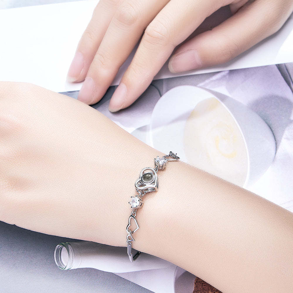 Custom Projection Bracelet Heart Couple's Memories Engravable Bracelet For Her - yournamenecklaceuk