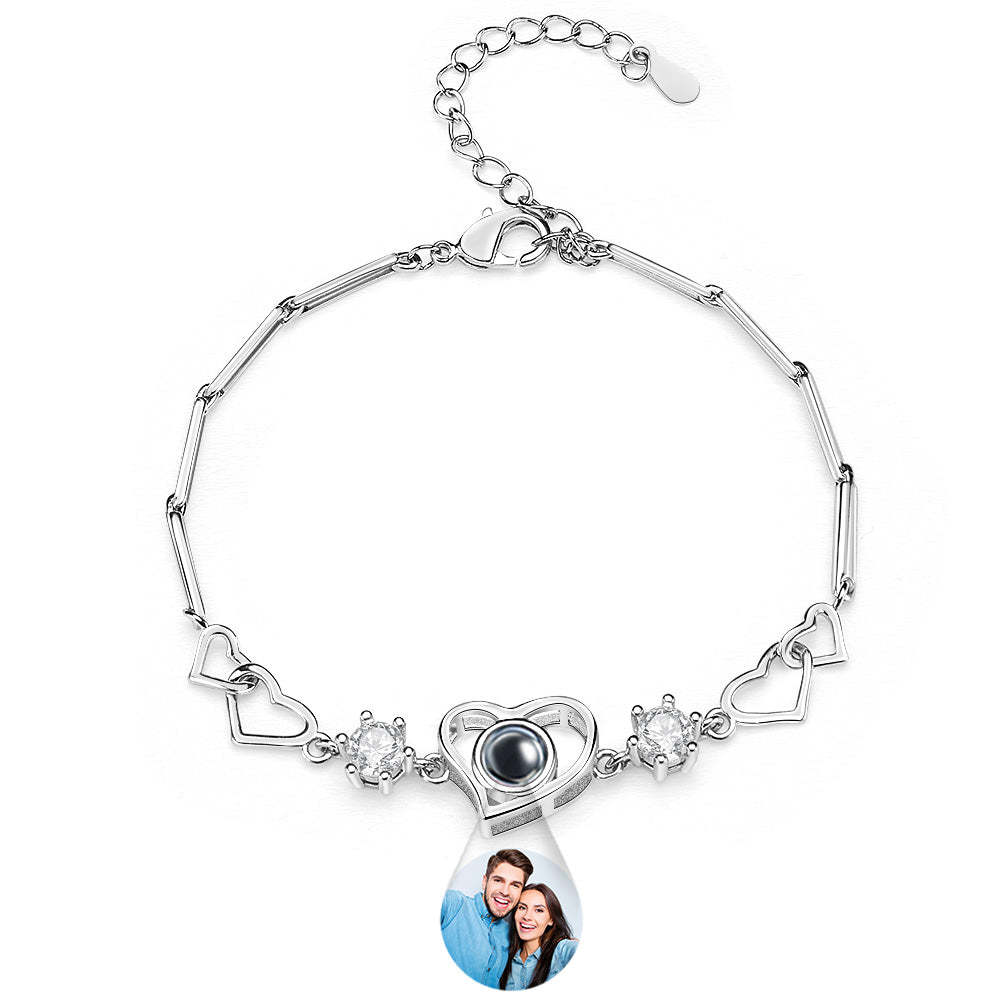 Custom Projection Bracelet Heart Couple's Memories Engravable Bracelet For Her - yournamenecklaceuk