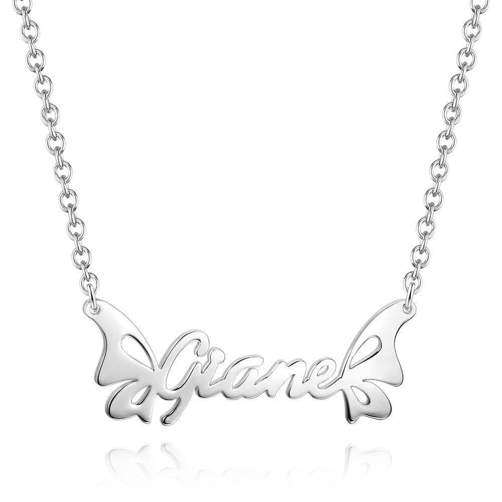 Personalized Butterfly Name Necklace Silver