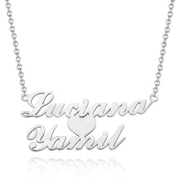 Personalised Two Name Necklace with Heart Copper in Silver