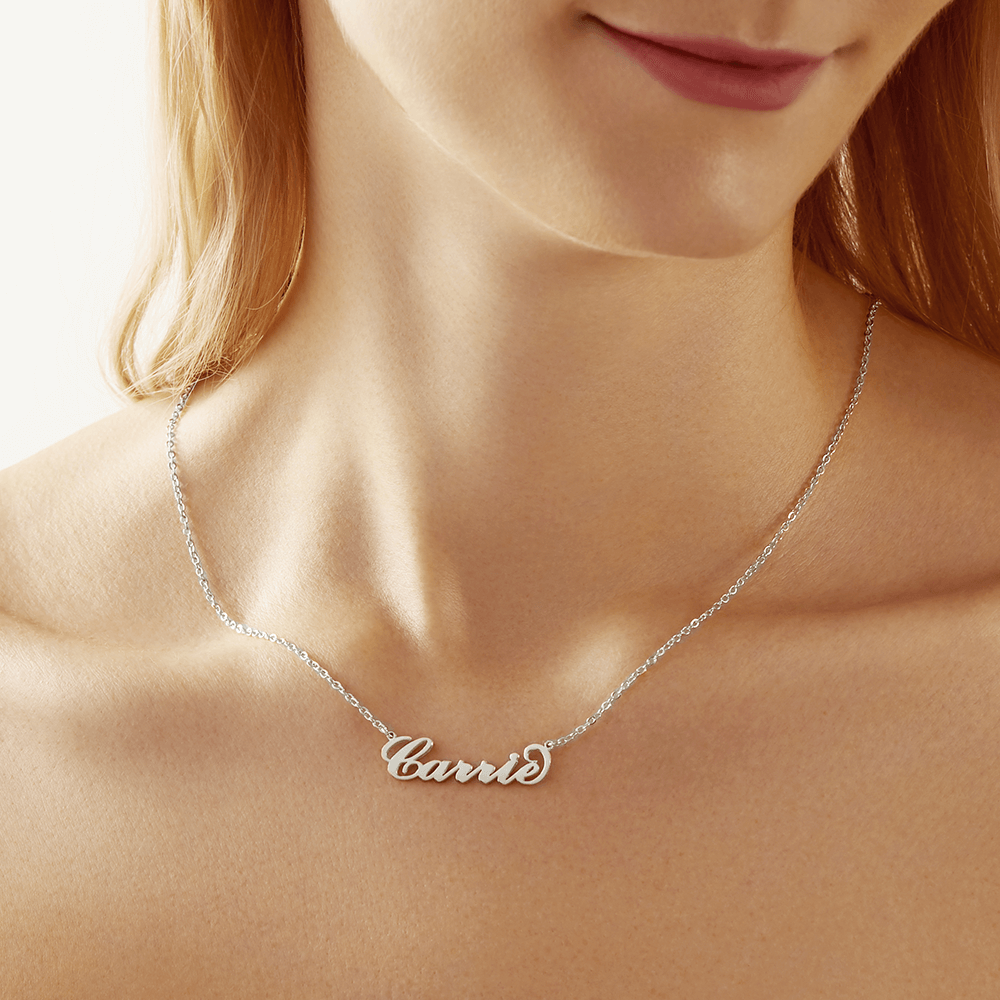Carrie Style Name Necklace Rose Gold Plated Silver - yournamencklaceuk