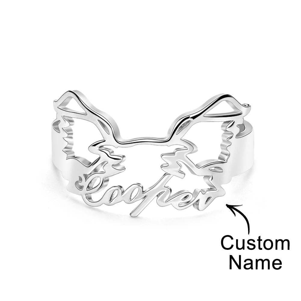 Custom Pet Silhouette Name Ring Cute Dog Cat Ear Modeling Jewelry Gift for Pet Lover - yournamenecklaceuk
