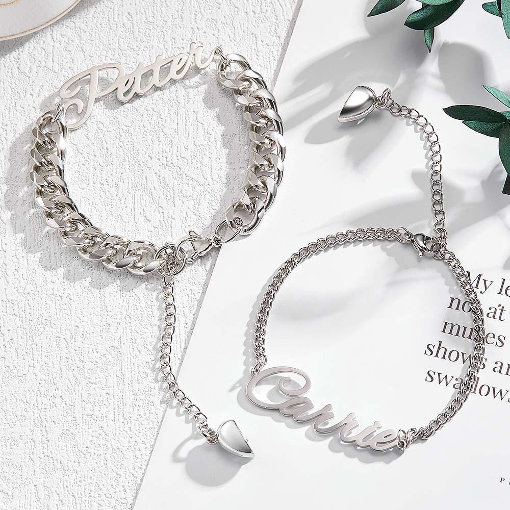 Custom Name Couple Bracelet Magnetic Heart Gift for Lover - yournamenecklaceuk