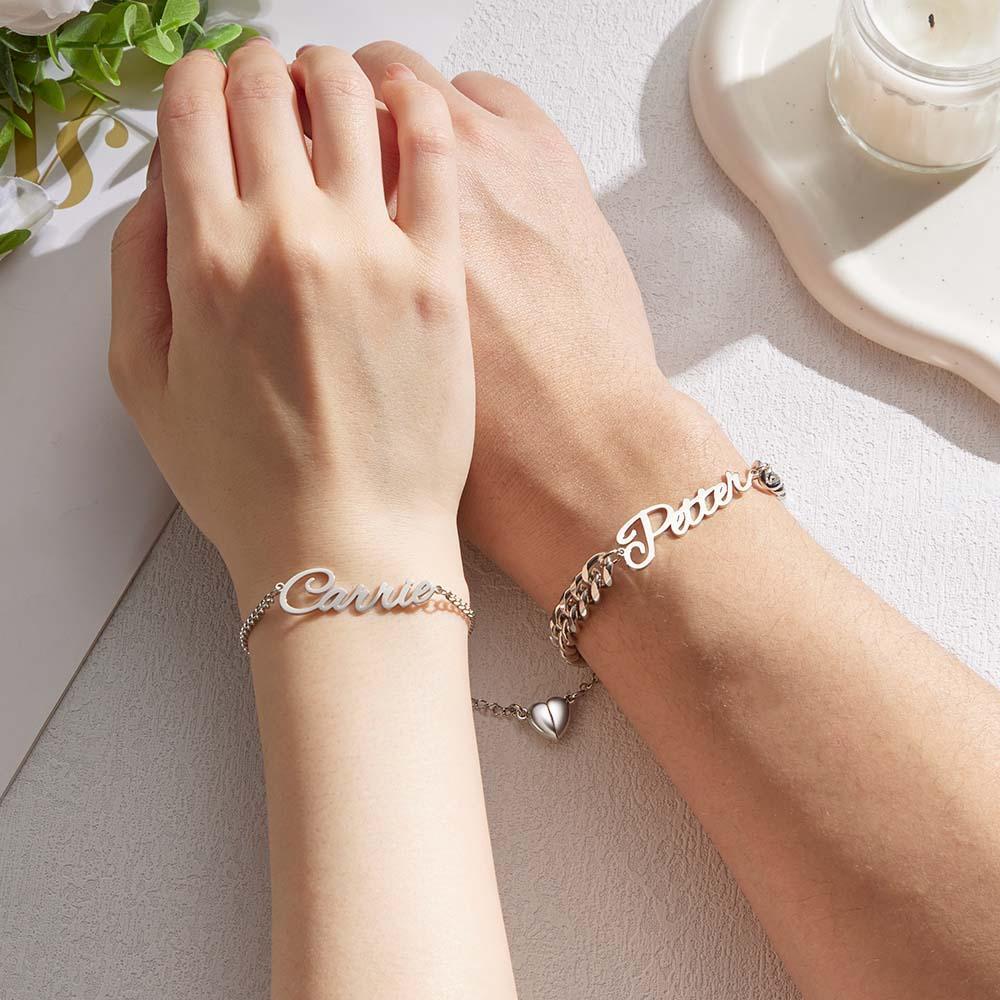 Custom Name Couple Bracelet Magnetic Heart Gift for Lover - yournamenecklaceuk