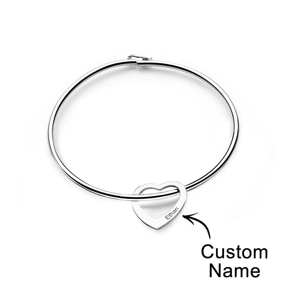 Trendy Engravable Bangle Bracelet with Heart Shape Pendants Gift - yournamenecklaceuk