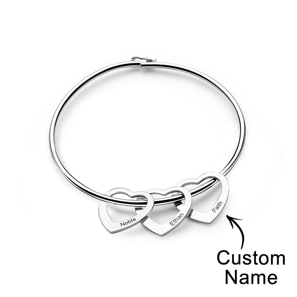 Trendy Engravable Bangle Bracelet with Heart Shape Pendants Gift - yournamenecklaceuk