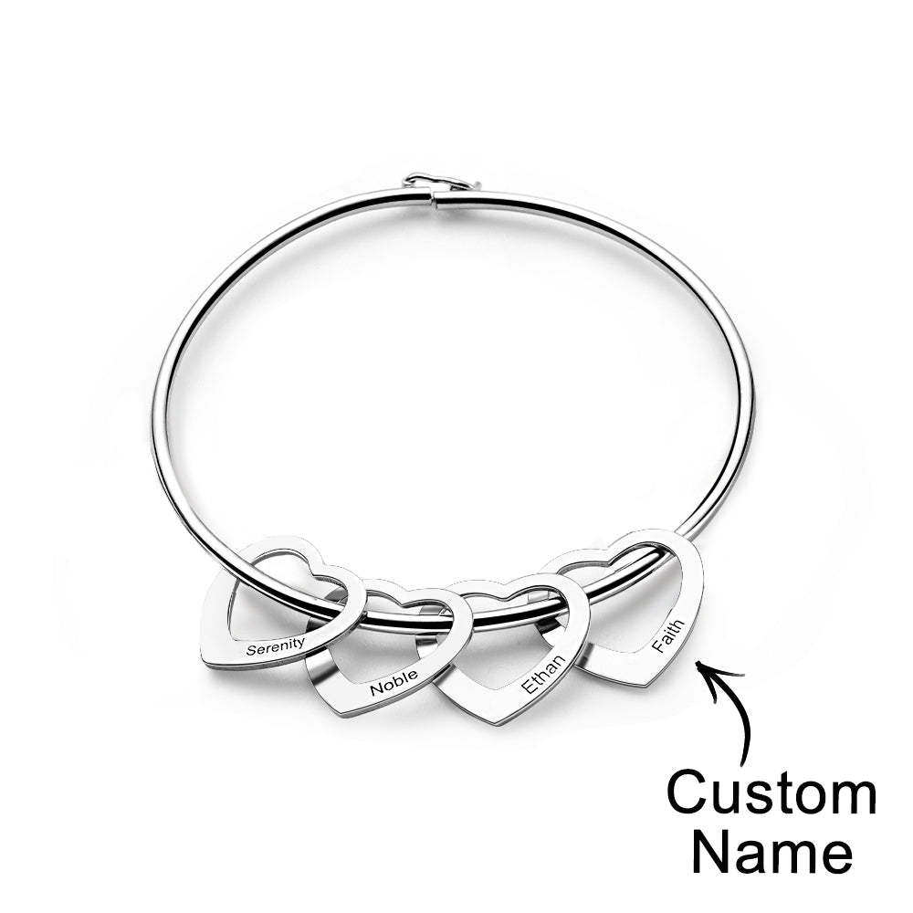 Trendy Engravable Bangle Bracelet with Heart Shape Pendants Gift - yournamenecklaceuk