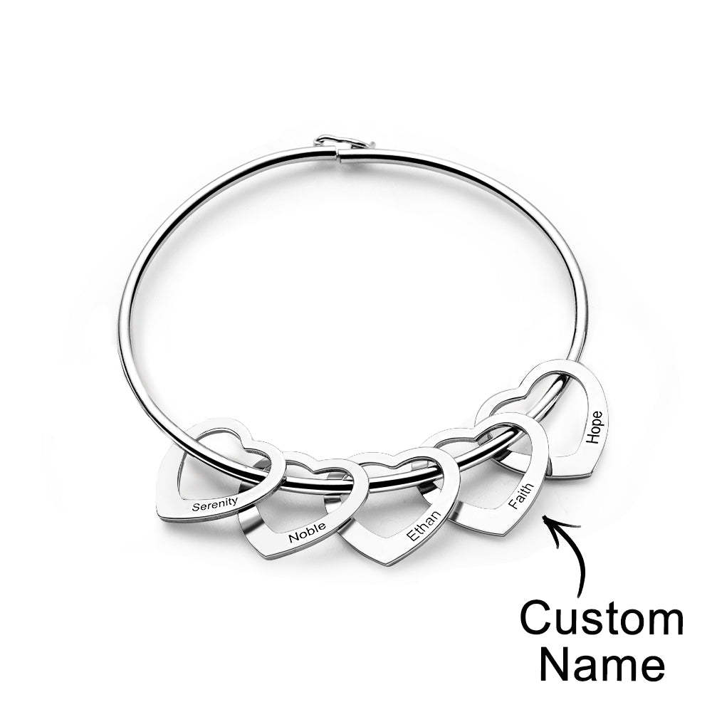 Trendy Engravable Bangle Bracelet with Heart Shape Pendants Gift - yournamenecklaceuk