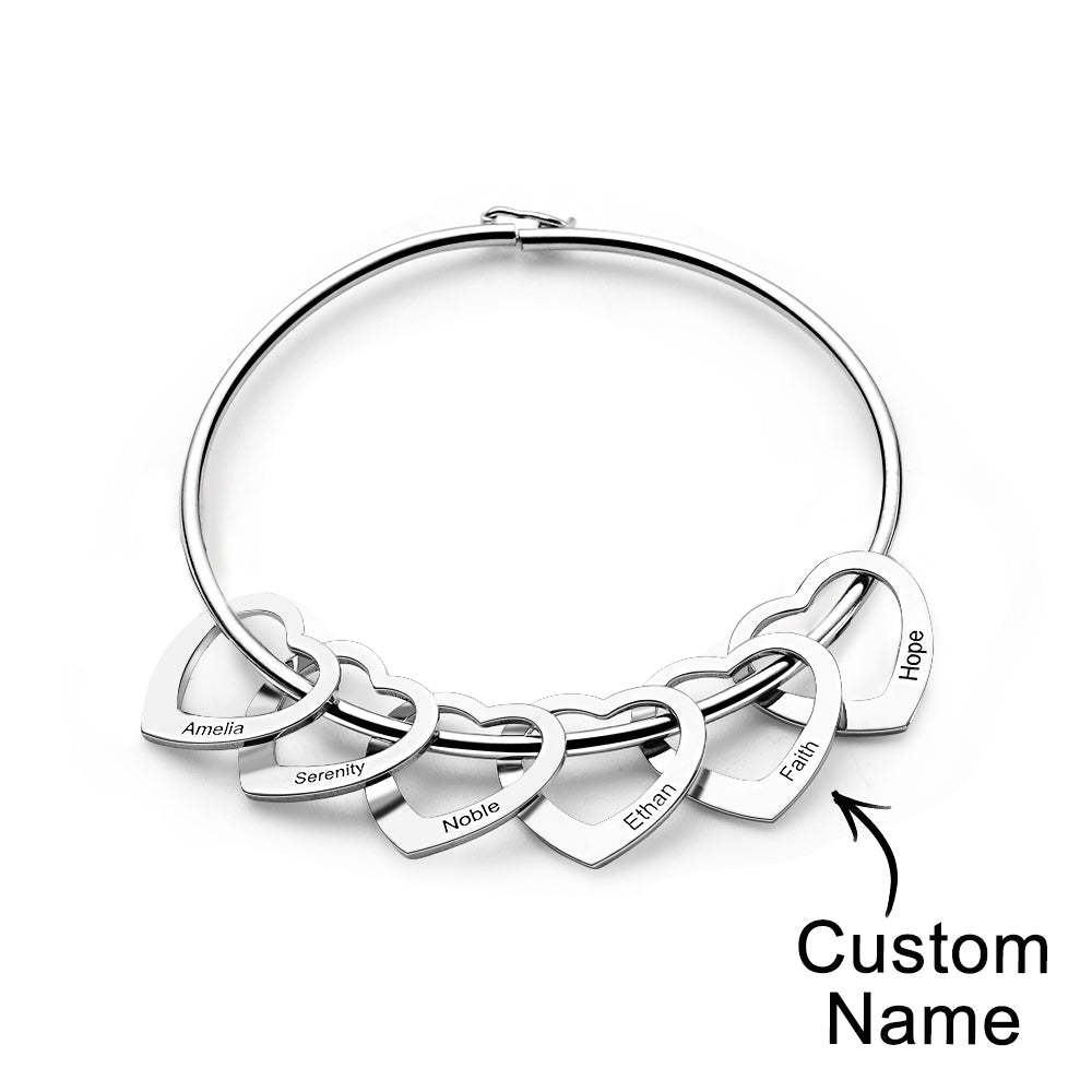 Trendy Engravable Bangle Bracelet with Heart Shape Pendants Gift - yournamenecklaceuk