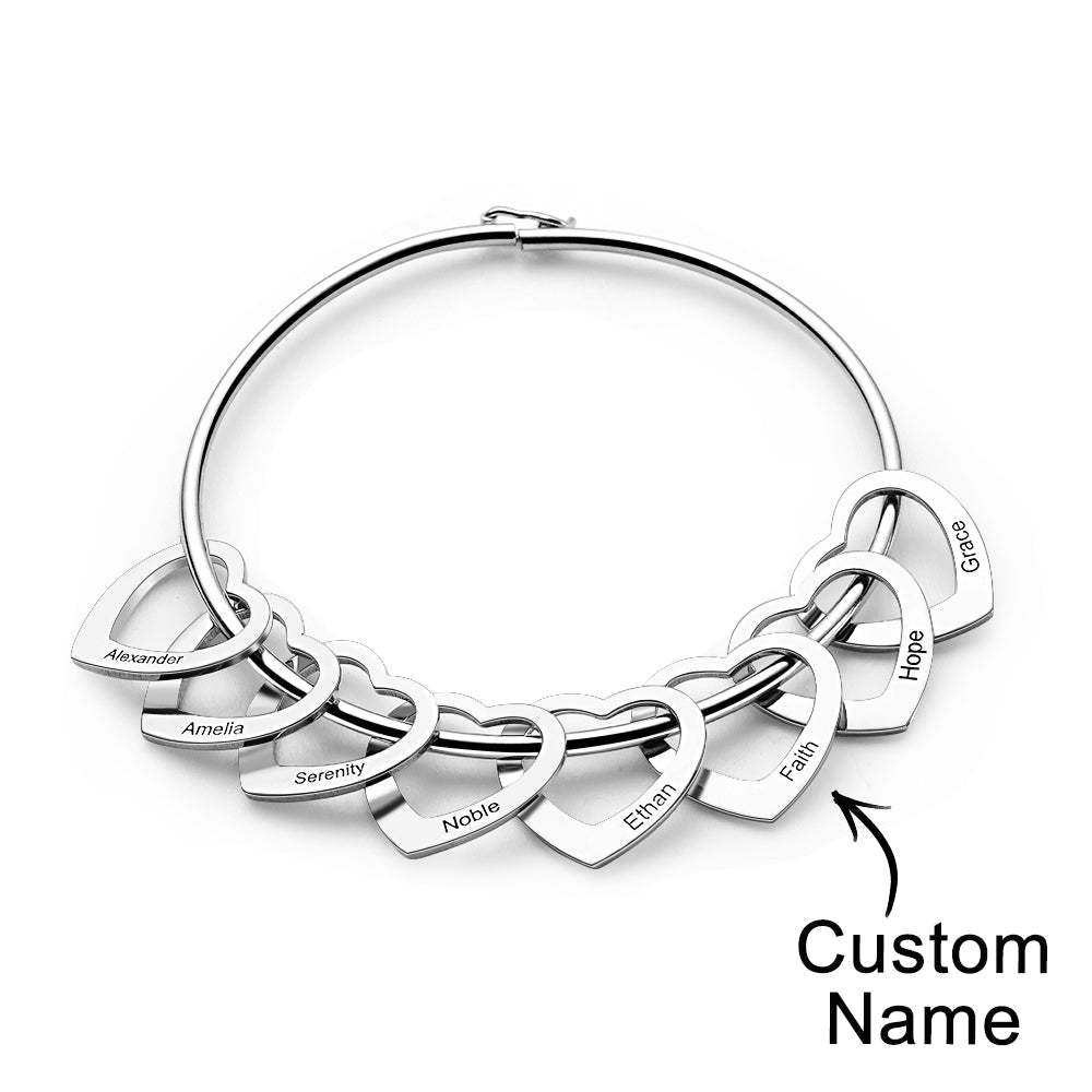 Trendy Engravable Bangle Bracelet with Heart Shape Pendants Gift - yournamenecklaceuk