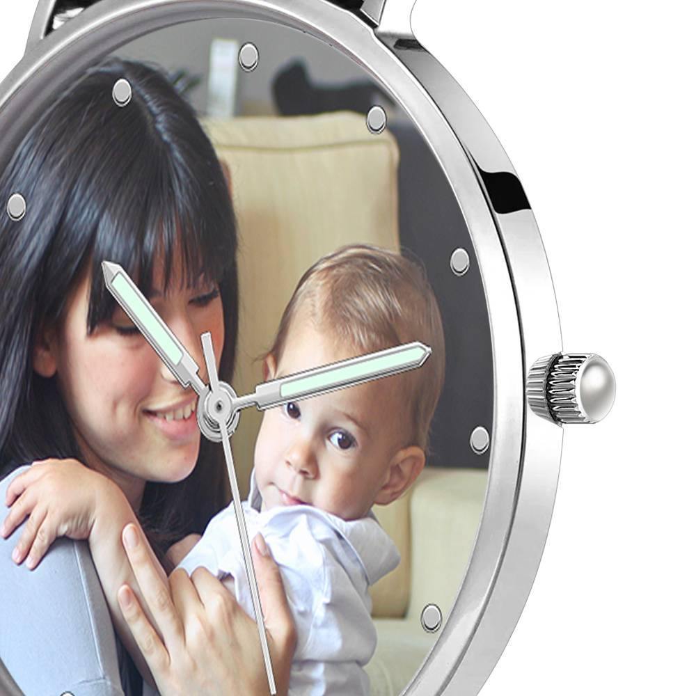 Engraved Photo Watch with Luminous Pointer Alloy Bracelet Photo Watch 40mm - Unisex - yournamenecklaceuk