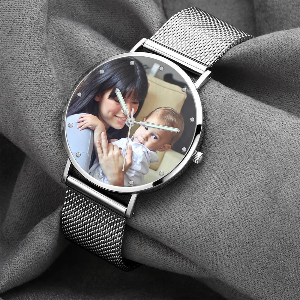 Engraved Photo Watch with Luminous Pointer Alloy Bracelet Photo Watch 40mm - Unisex - yournamenecklaceuk