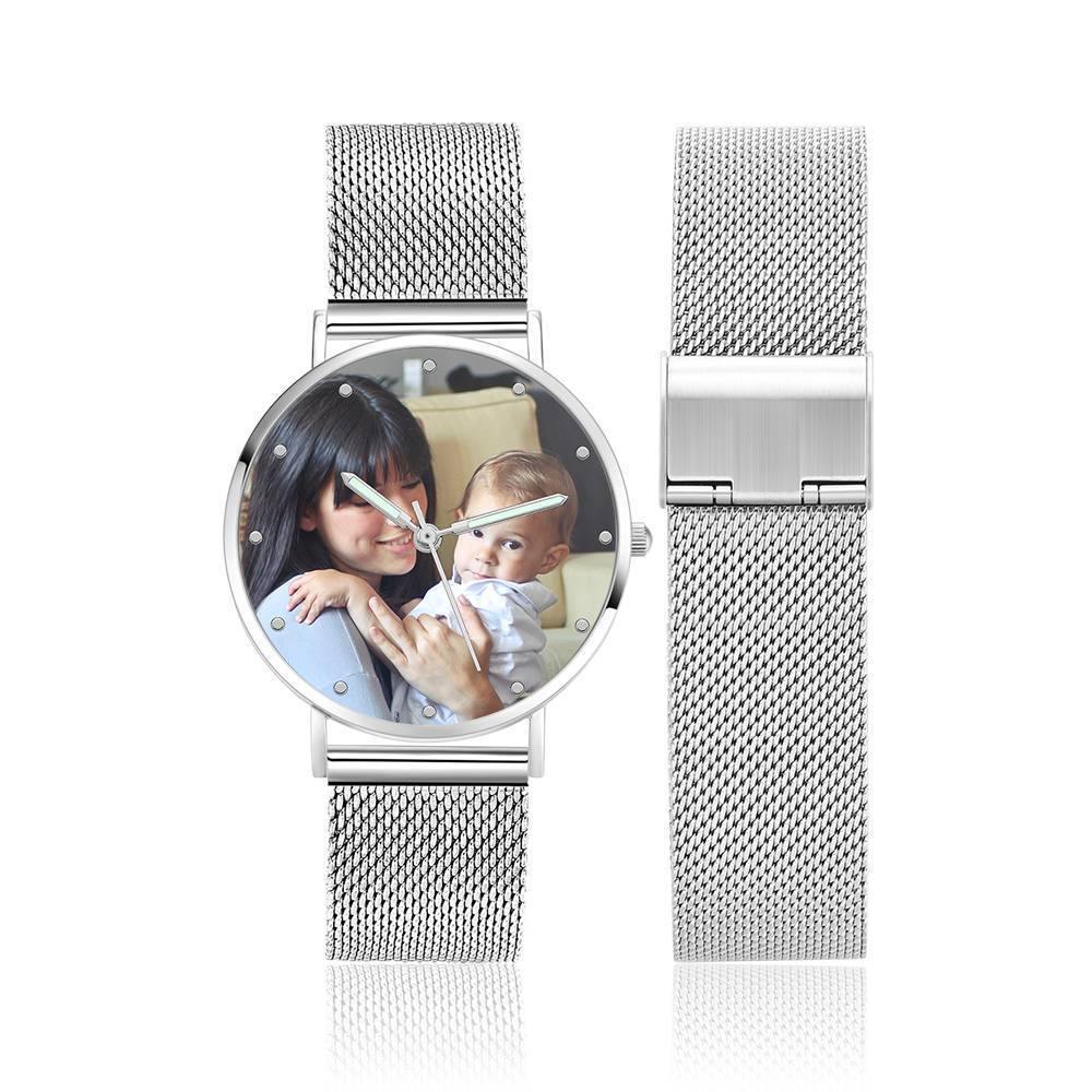 Engraved Photo Watch with Luminous Pointer Alloy Bracelet Photo Watch 40mm - Unisex - yournamenecklaceuk